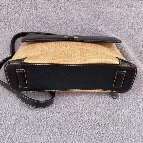 Liz Claiborne Black Tan Woven Wicker Straw Bag Shoulder Purse - Picture 4 of 15